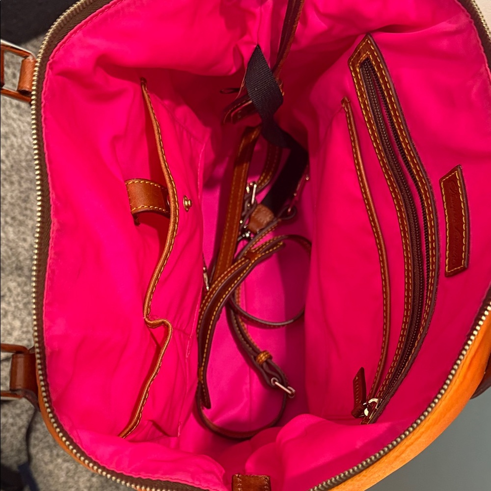 Dooney & Bourke Vibrant Orange Tote with Brown Handles - Picture 3 of 8